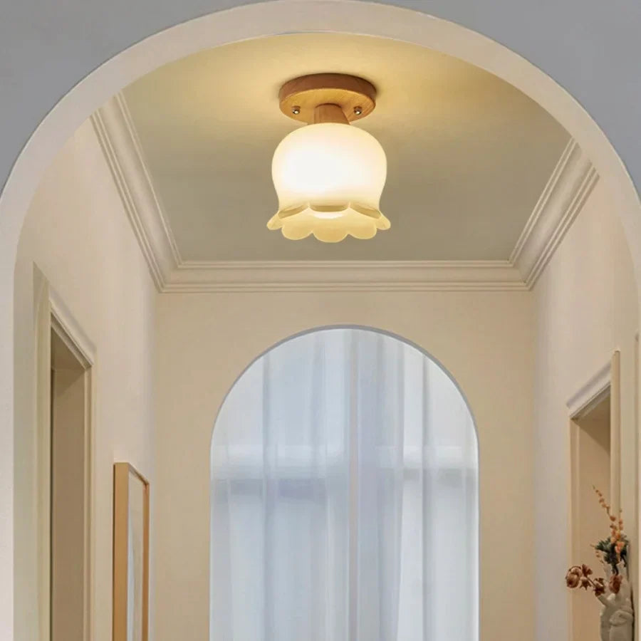 Wood LED Ceiling Light Milk Yellow Resin Plafond Lamp Modern Nordic Decor