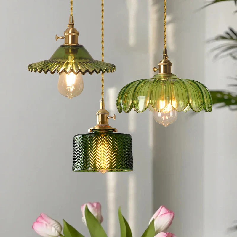 Green Glass LED Pendant Light Fixture - Modern Nordic Hanging Lamp