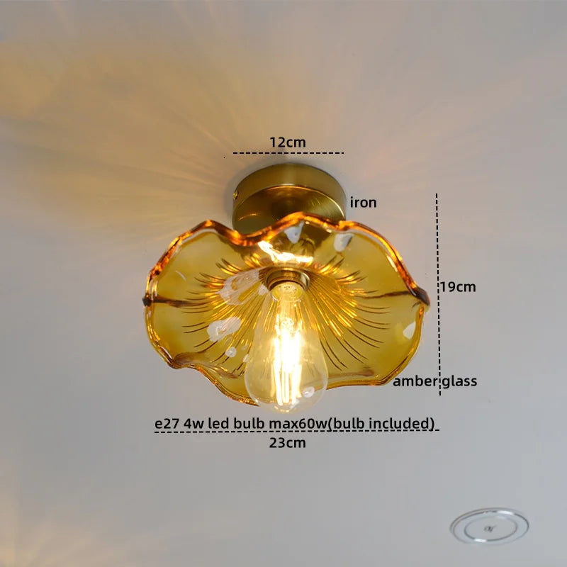 Amber Glass LED Ceiling Lights Modern Home Lighting Copper Socket