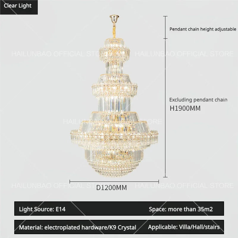 Crystal Chandelier: Villa High Living Room Luxury Lighting