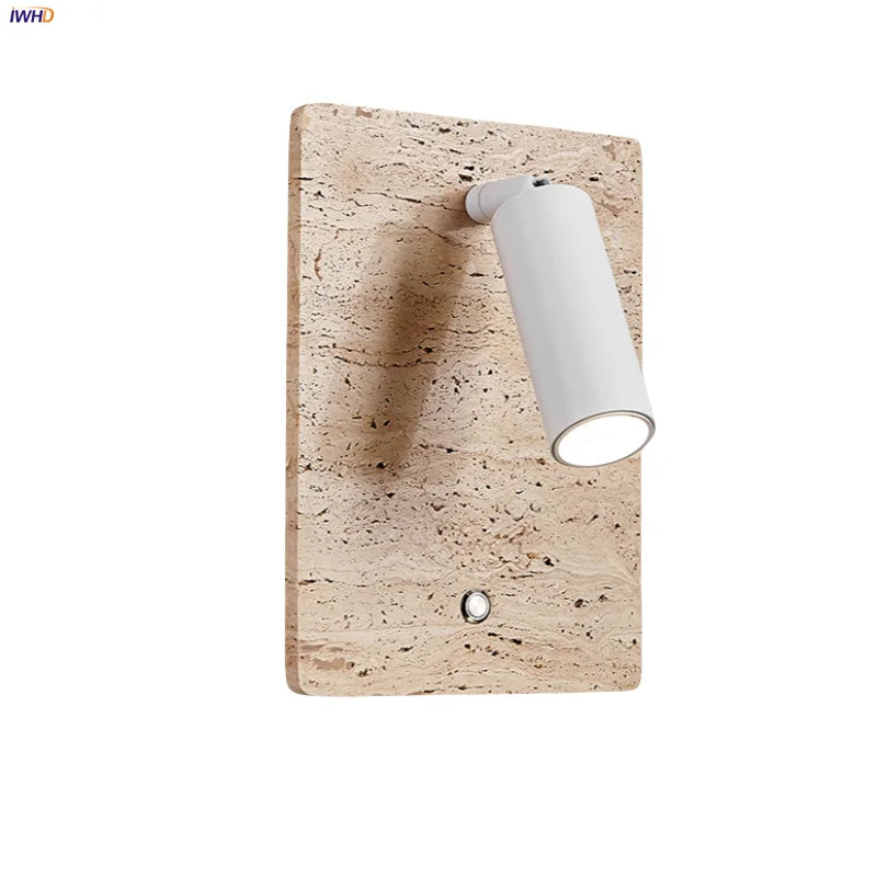 LED Wall Light Fixtures Bedroom Modern Button Switch Yellow Travertine White Iron Bedside Lamp