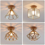 Tiffany Glass Copper Ceiling Lights Wood Ash LED Lamp Japan Style