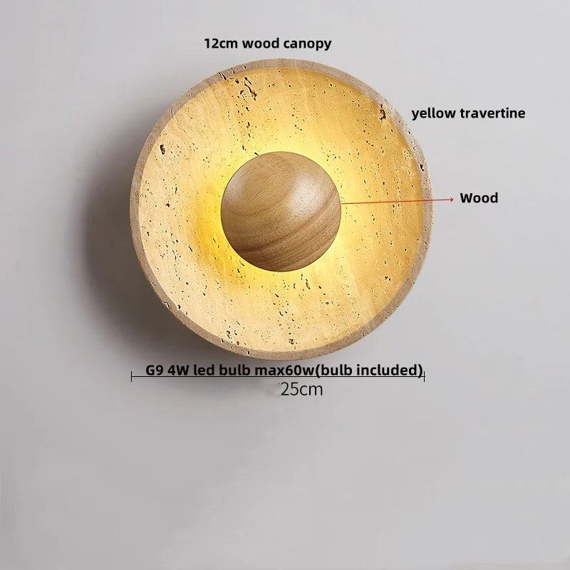 Wood White Glass LED Wall Sconce Yellow Travertine Mirror Light