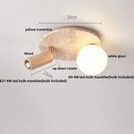 Yellow Travertine LED Ceiling Light with Wood Base Flush Mount Fixture