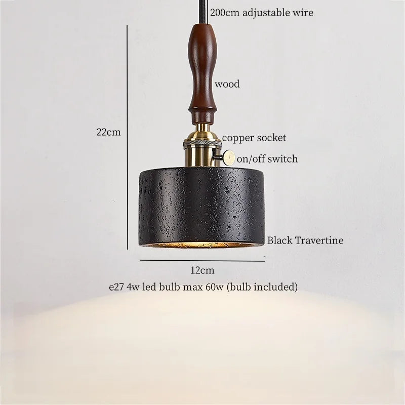 LED Pendant Lights Black Travertine Table Hanging Lamp for Bedroom Living Dining Room