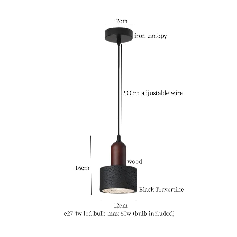 LED Pendant Lights Black Travertine Table Hanging Lamp for Bedroom Living Dining Room