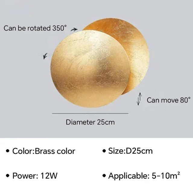 Rotatable Solar Eclipse LED Wall Lights in Black Gold Texture