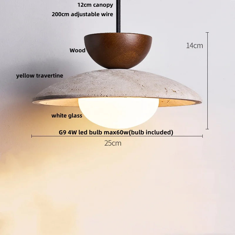 Yellow Travertine Pendant Lamp for Aisle Hallway Bedroom, Japanese Style Hang Light