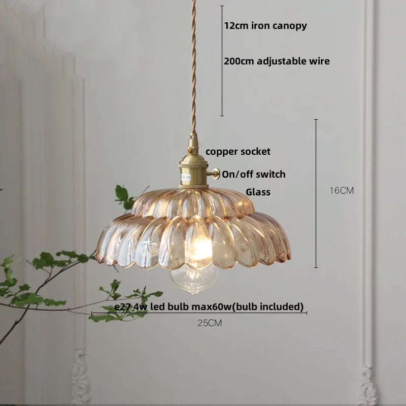 Walnut LED Glass Flower Pendant Light Fixture Adjusts Wire Modern Dining Bathroom