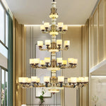 Luxury Copper Marble Chandelier for Living Room in New Chinese Style
