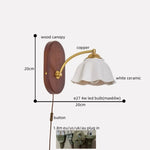 LED Japanese Style Wall Lights Copper Wood Bedside Lamp for Home Bedroom