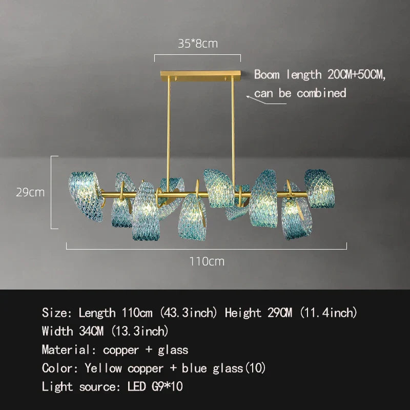 Luxury Glass Decorated Yellow Copper Blue Chandelier