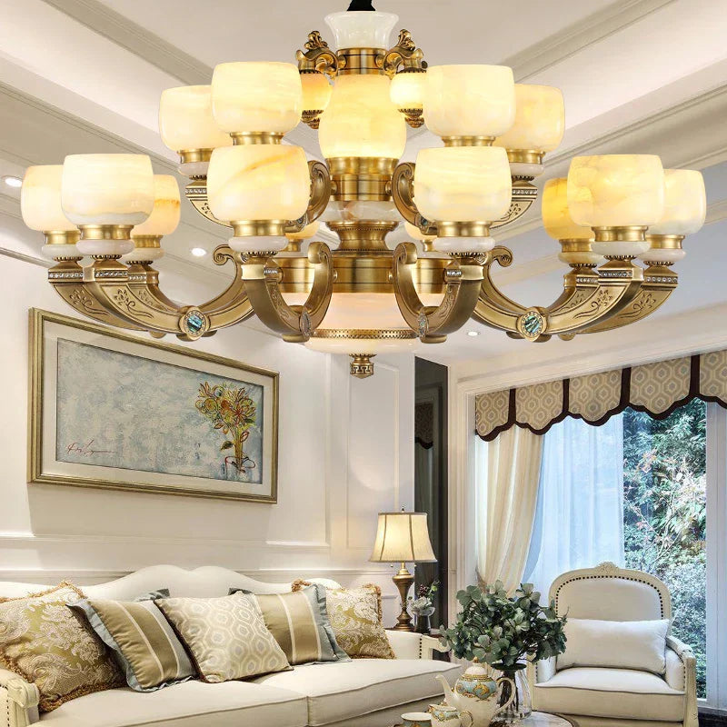 All Copper Jade Chinese Chandelier: Modern & Simple Living Room Lighting
