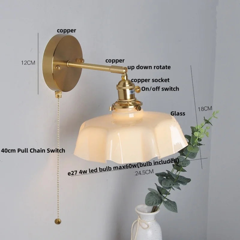 Yellow Glass LED Wall Light Fixture Modern Bedside Lamp Rotation Hallway Aisle