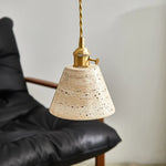 Afralia™ LED Knob Switch Pendant Lamp Yellow Travertine Copper Wabi Sabi Hanging Lights