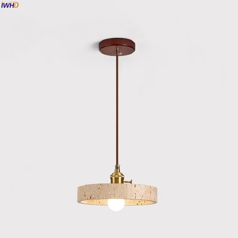 Nordic LED Pendant Lights Yellow Travertine Copper Hanging Lamp for Bedroom Dining Living Room