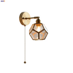 Glass LED Wall Light with Pull Chain Switch, Rotating Japanese Style Bedside Lamp
