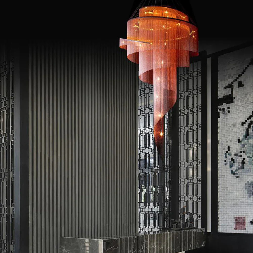 Gold Tassel LED Chandelier for High Ceilings - Elegant Home Decor Lighting