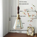 Walnut Wood & Copper Glass Pendant Light Fixture, LED Dining Room Luminaire
