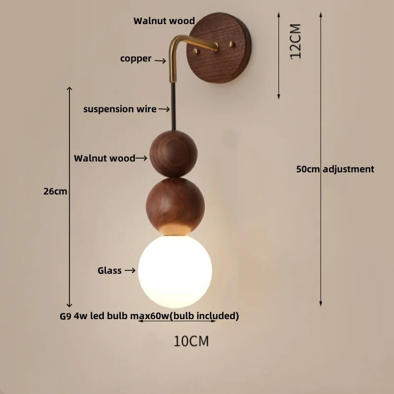Glass and Wood Adjustable Wall Light for Living Room and Bedroom