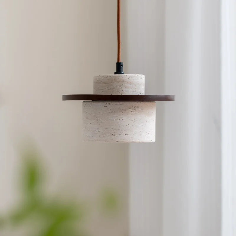 LED Hanging Lamp: Yellow Travertine Japanese Style Pendant Light for Home Decoration