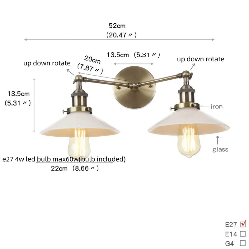 Industrial Vintage Loft 2-Light Plug In LED Wall Lamp