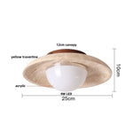 Yellow Travertine LED Ceiling Lamp with Wood Canopy Flush Mount