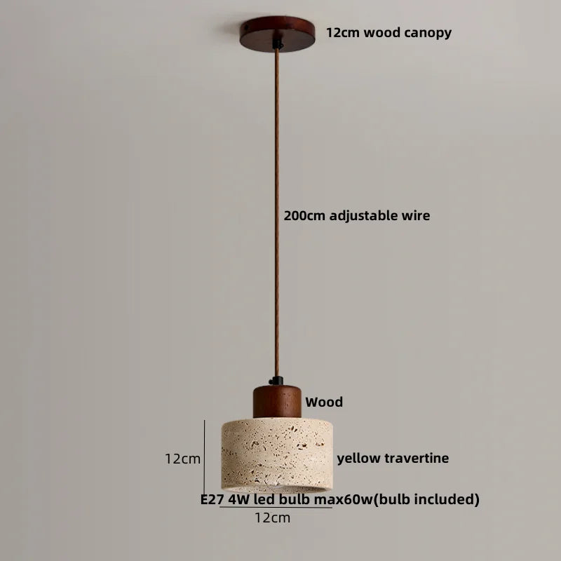 Yellow Travertine Stone LED Pendant Lamp for Kitchen, Living Room, Bedroom