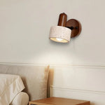 Yellow Travertine Stone Natural Wood LED Wall Light Bedside Lamp