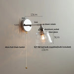 Afralia™ Iron Rotate LED Wall Light Modern Pull Chain Switch Clear Glass Wandlamp