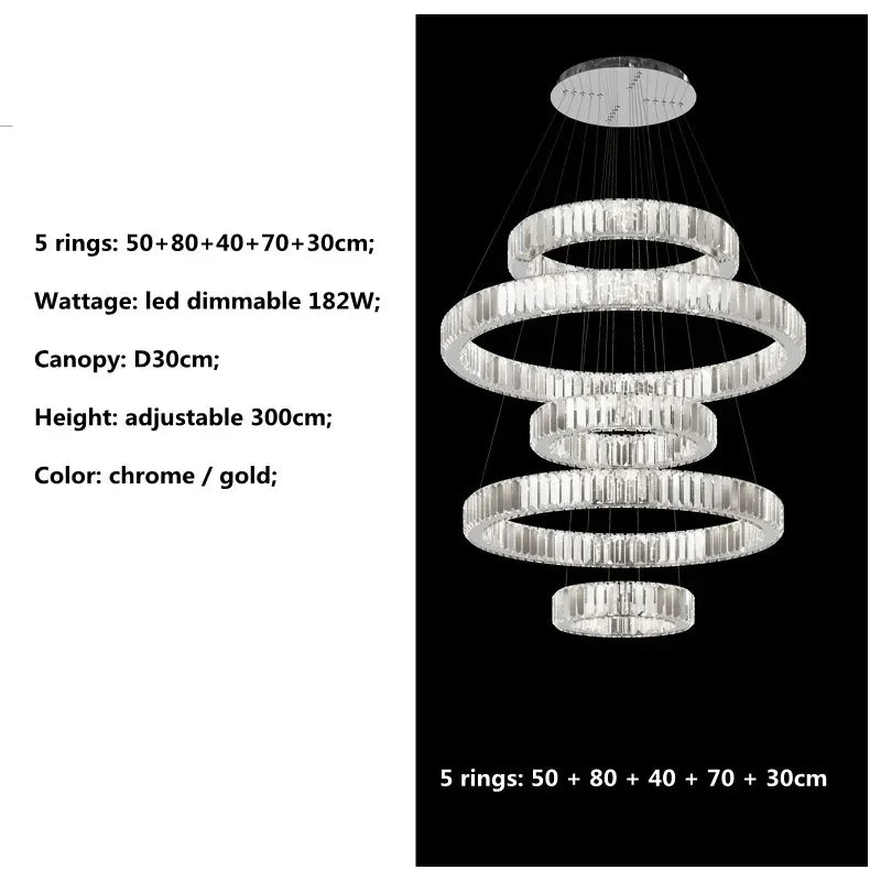 Luxury K9 Crystal Pendant Lights | Dimmable LED Circles Hanging Lamp