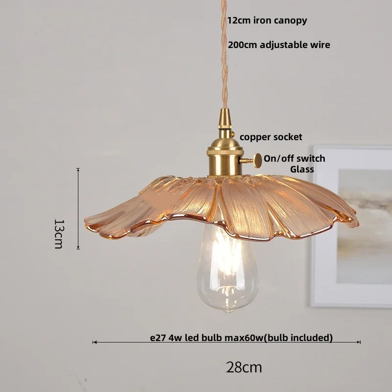 Yellow Glass LED Pendant Lights with Adjustable Hanging Lamp