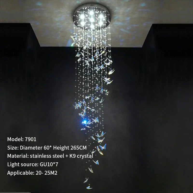 Crystal Butterfly Rotating Chandelier for Modern Light Luxury Villas
