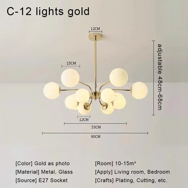 Glass Ball LED Ceiling Chandelier for Modern Living Room and Bedroom