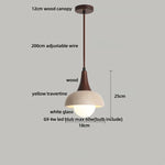 LED Wood Canopy Pendant Lights Yellow Travertine Stone Hanging Lamp