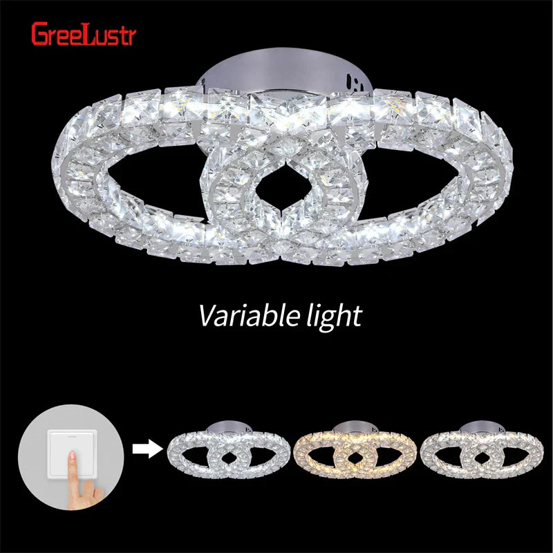 Crystal LED Ceiling Chandelier: Elegant 3-Side Nordic Indoor Light for Living Room