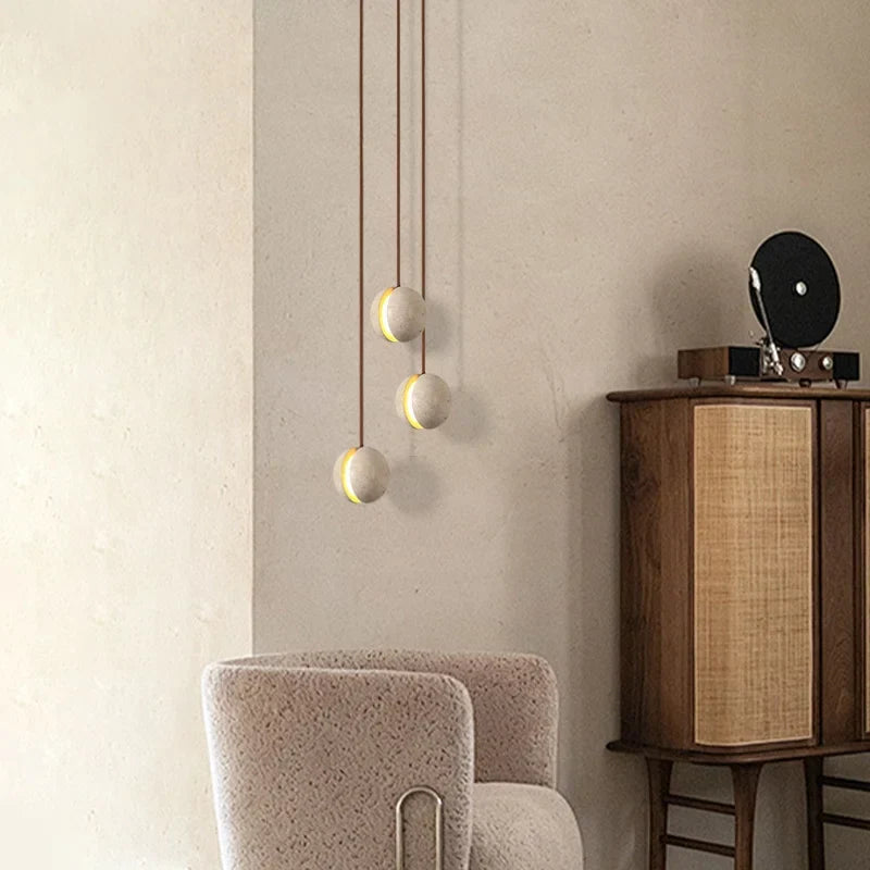 Stone LED Hanging Lamp Yellow Travertine Nordic Minimalism Pendant Lighting