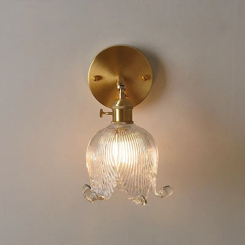 Vintage Glass Wall Sconce - LED Pull Chain Switch Up Down Rotate Wall Lamp