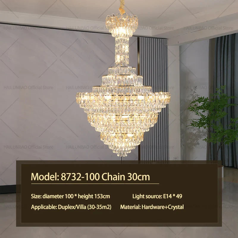 European Crystal Chandelier for Large Living Room, Villa Hollow Hall, Staircase Floor