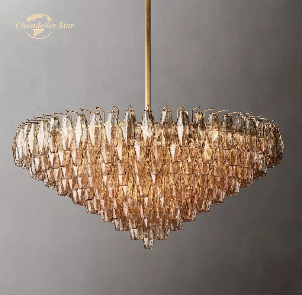 Smoke Glass Tiered Round Chandelier for Living Room, Bedroom, Dining Room