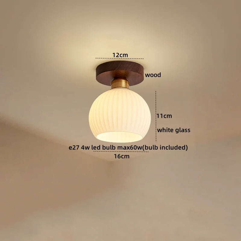 Wood Glass LED Ceiling Lights Modern Luminaria De Teto for Home Décor