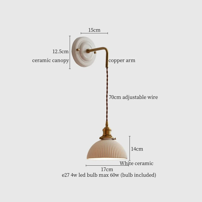 Afralia™ Ceramic Canopy LED Wall Lamp Copper Arm Modern Home Decor Applique Murale