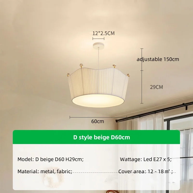 Nordic Pleated Fabric E27 Pendant Light Dining Room Creamy Hanging Lamp Bedroom Suspend Lamp - Afralia™