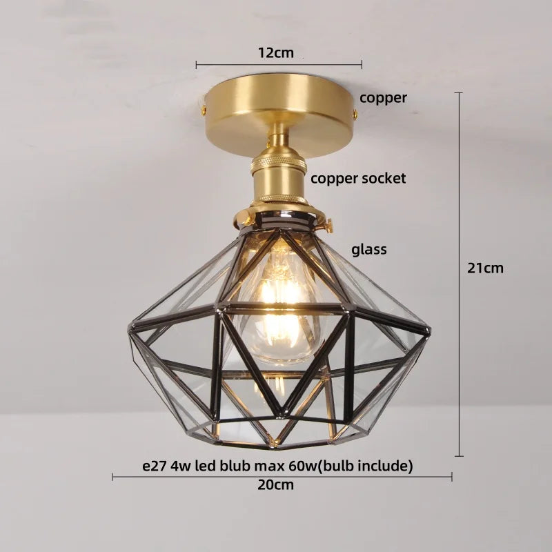 White Glass LED Ceiling Light Fixture with Wood Copper Canopy