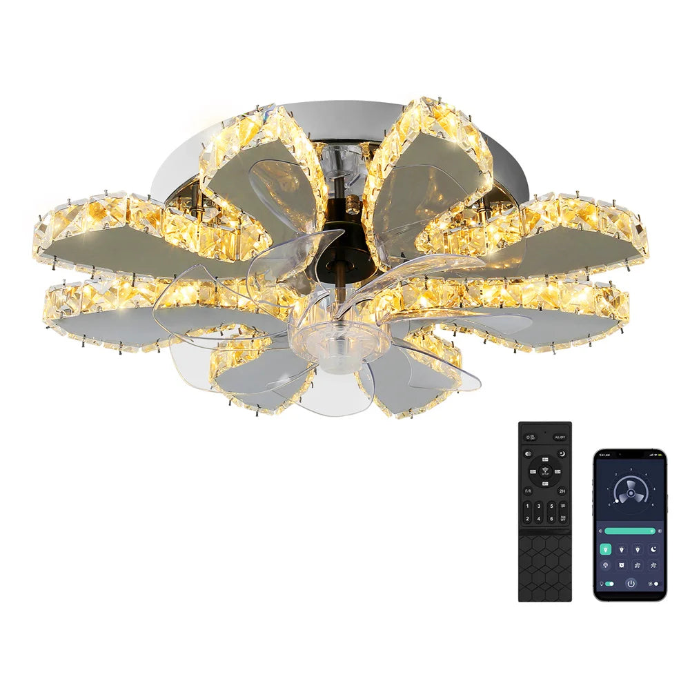 Crystal LED Ceiling Fan: Remote Control Chandelier for Bedroom & Living Room