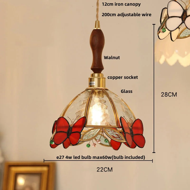 Afralia™ Red Butterfly LED Pendant Lamp Tiffany Glass Hanging Lights