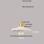 White Ceramic LED Pendant Lamp with Copper Switch - Flower Hanging Light