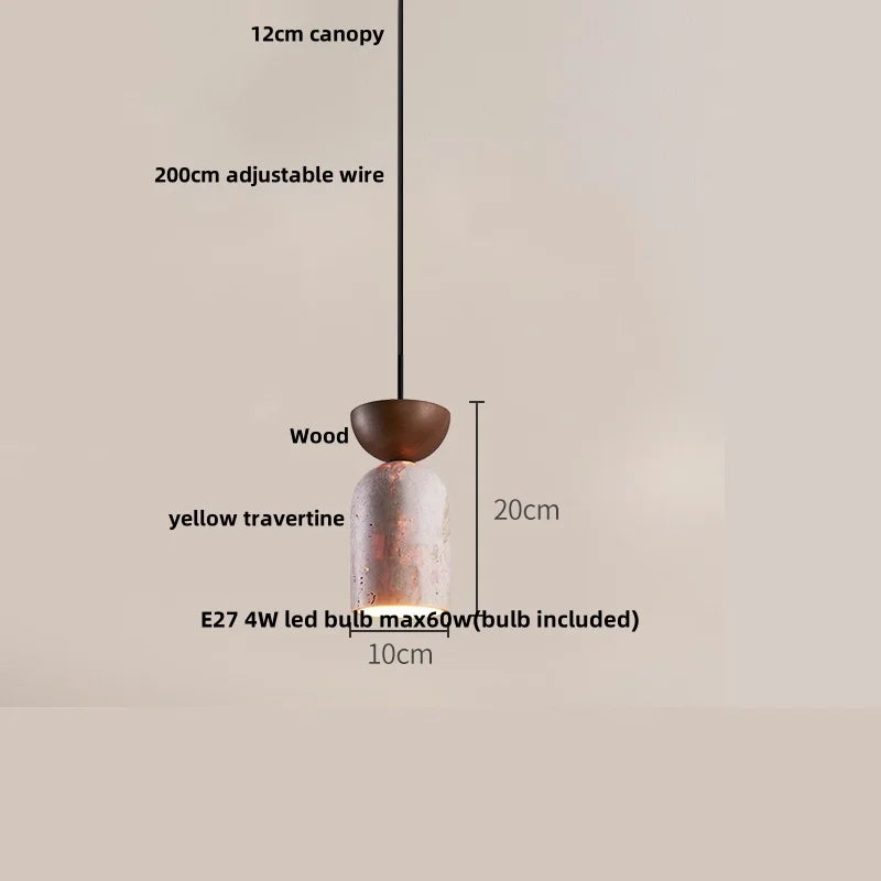 Afralia™ Natural Wood LED Pendant Lights Yellow Travertine for Bedroom, Kitchen, Bar