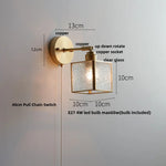 Glass LED Wall Light with Pull Chain Switch, Rotating Japanese Style Bedside Lamp