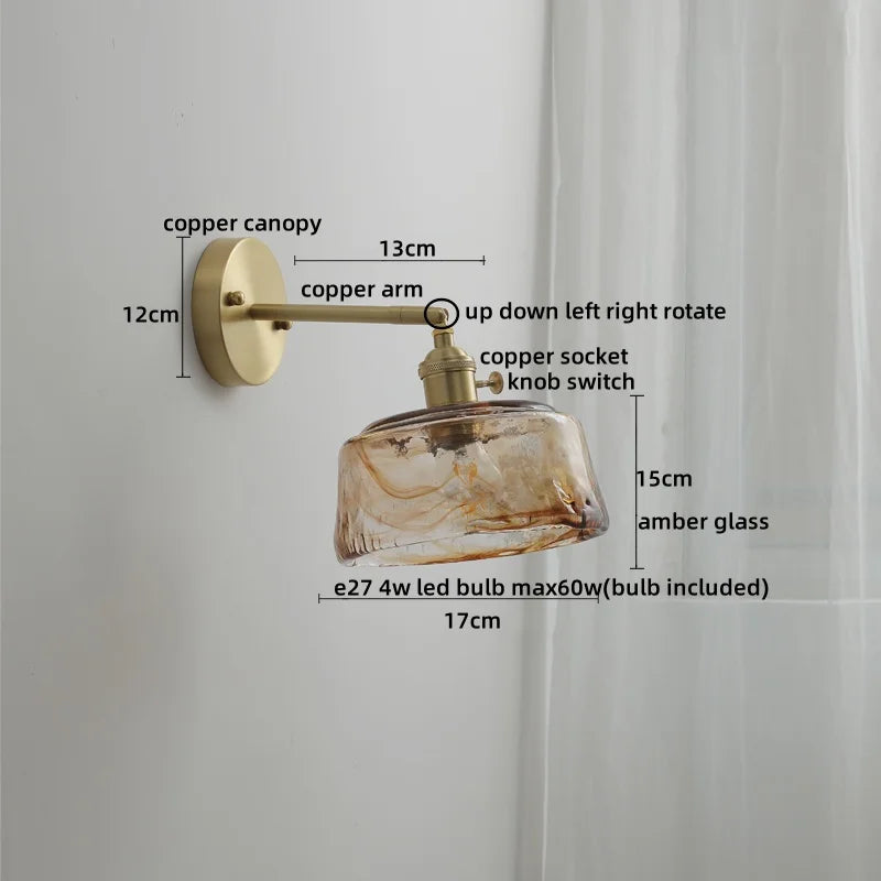 Glass Copper LED Wall Lamp Sconce for Corridor Bedroom Living Room